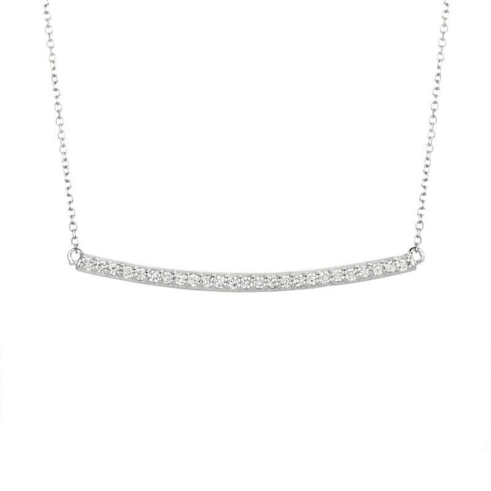 0.25 Carat Natural Diamond Bar Necklace Pendant 14K White Gold